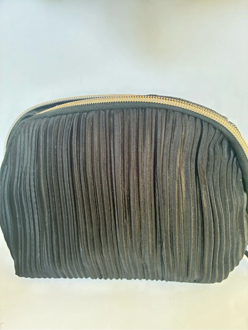 Ulta Beauty Black Pleated Cosmetic Pouch with Gold Zipper